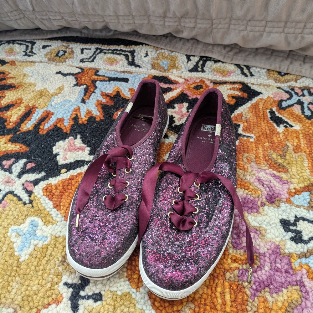 Kate Spade Maroon Glitter Sneakers